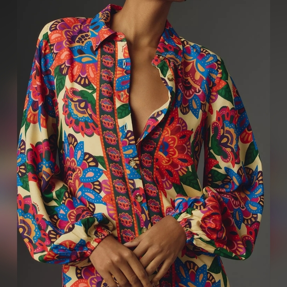 Anthropologie By Farm Rio Button Front Maxi Dress Sz. M - Picture 3 of 10